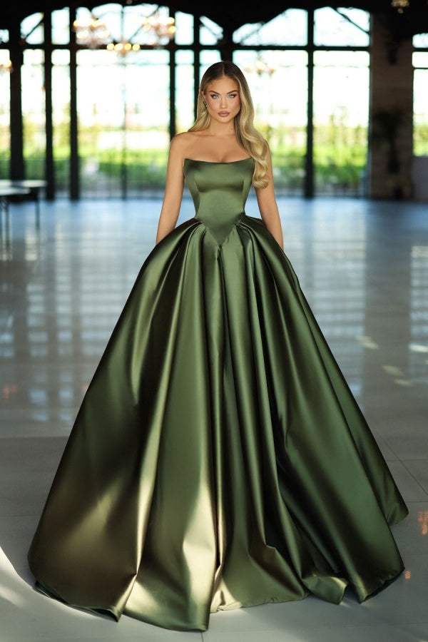 Green Strapless Long Prom Dress A-Line Sleeveless QL0021