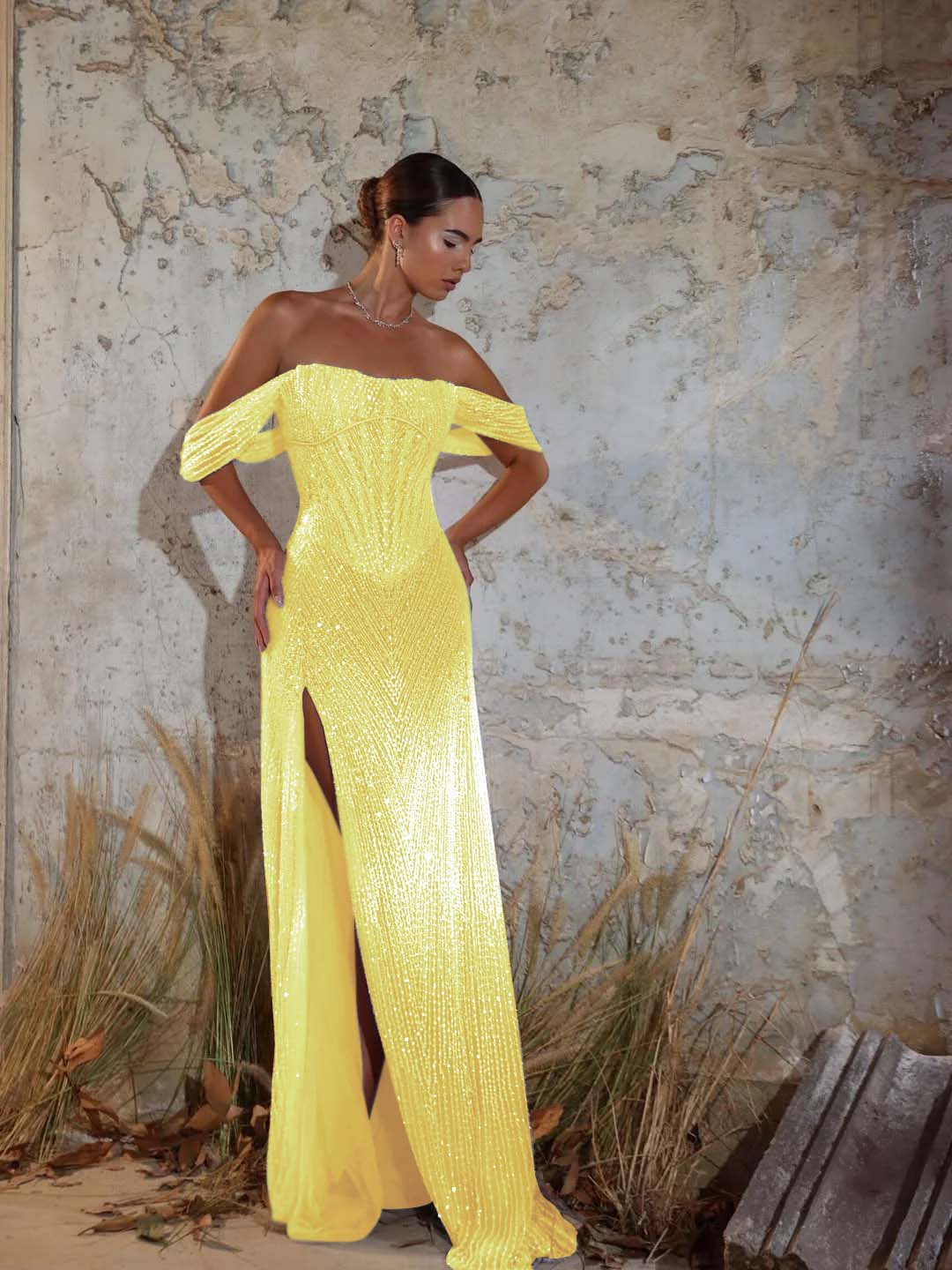 Purple Strapless Off-the-Shoulder Sheath Prom Dress with Sequins Train - liymcdress