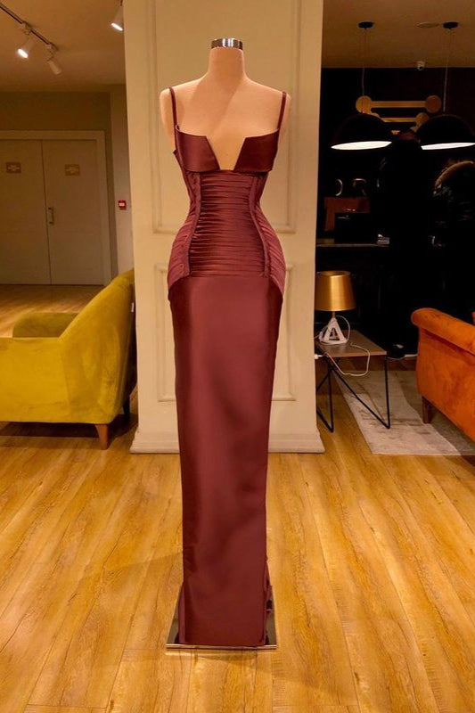Burgundy Spaghetti-Straps V-Neck Mermaid Prom Dress  - liymcdress