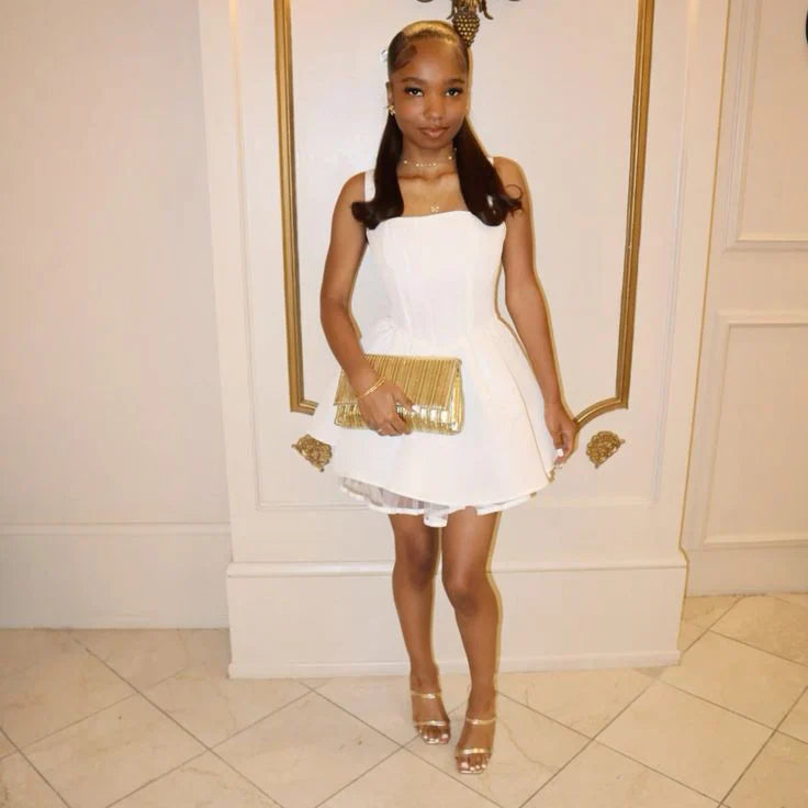 Cute A line Square Short White Formal 8th Grade Homecoming Dresses Middle School Short Cocktail Gowns Graduation Dress Hoco Outfits DH1891