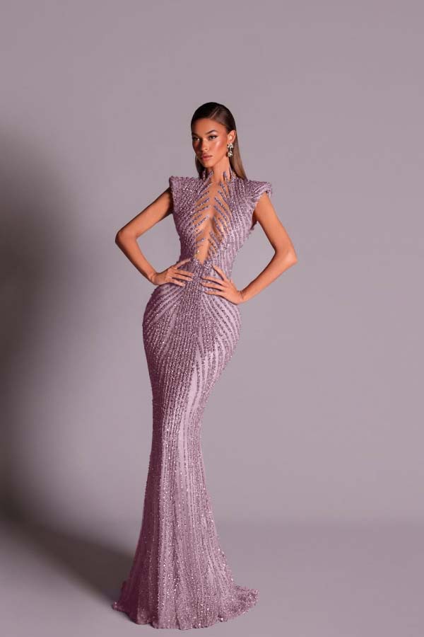 Glitter Light Gold V Neck Mermaid Prom Dress with Beadings - liymcdress