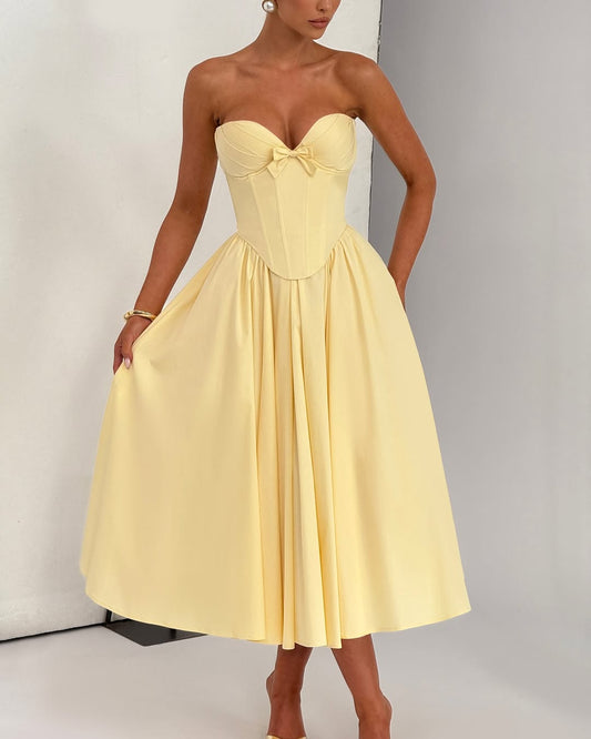 Fashion Yellow Strapless Sweetheart Empire Prom Dress with Pleated - liymcdress