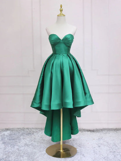 Simple Sweetheart Neck Green High Low Prom Dress