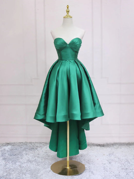 Simple Sweetheart Neck Green High Low Prom Dress