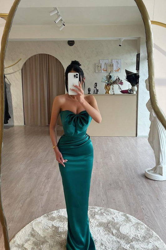Charming Dark Green Strapless Prom Dress Sweetheart Mermaid with Pleated - liymcdress