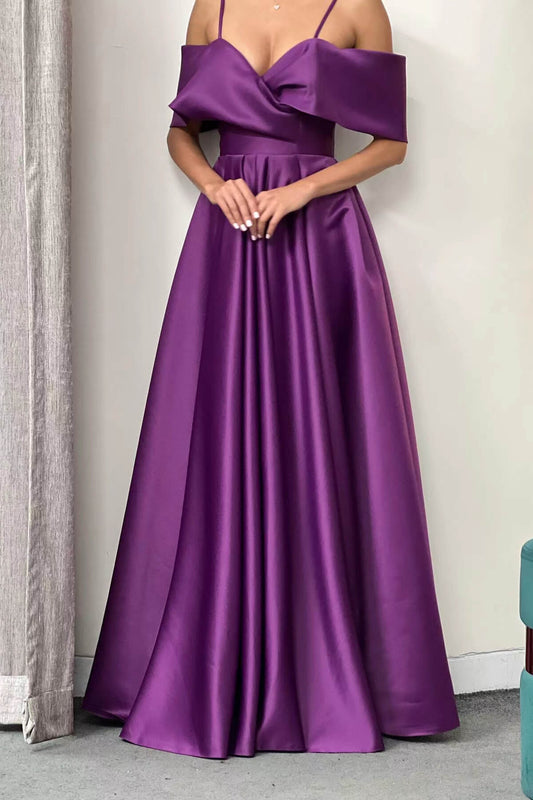 Elegant Purple Off-the-Shoulder A Line Prom Dress with Pockets - liymcdress