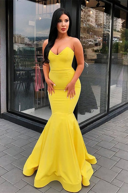 Yellow Sweetheart Mermaid Prom Dress Long - liymcdress