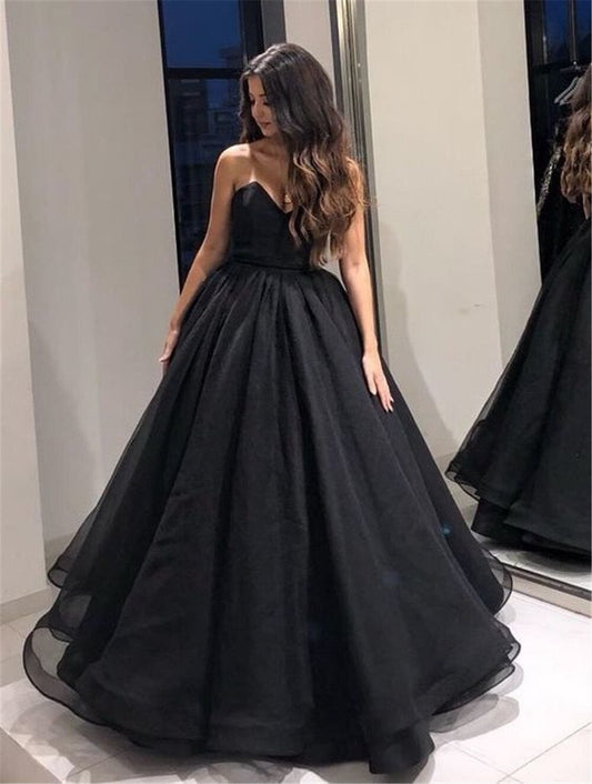 LTP0872,Black A-line Sweet 16 Dress Organza Black Prom Evening Dresses
