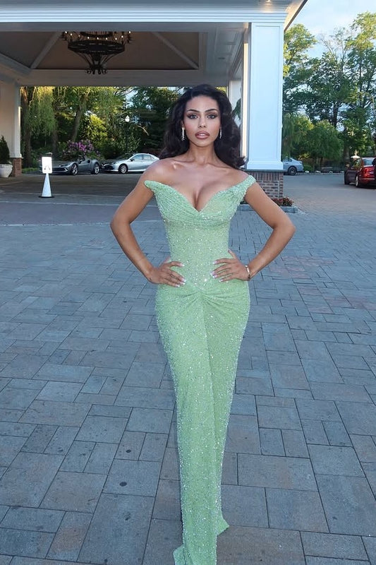 Shining Green One shoulde Prom Dress Mermaid with Sequins - liymcdress