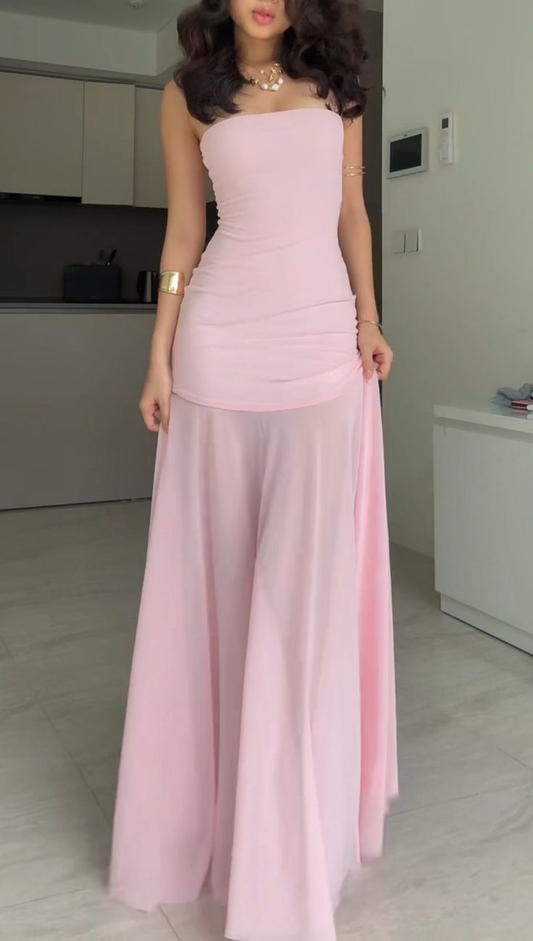 Trendy Pink Strapless Chiffon Party Dress,Bridesmaid Dress Evening Gown Y8728