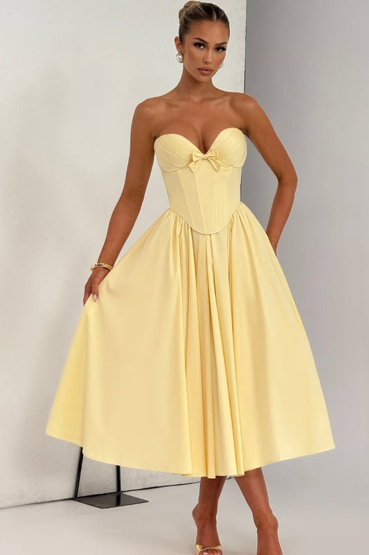 Fashion Yellow Strapless Sweetheart Empire Prom Dress with Pleated - liymcdress