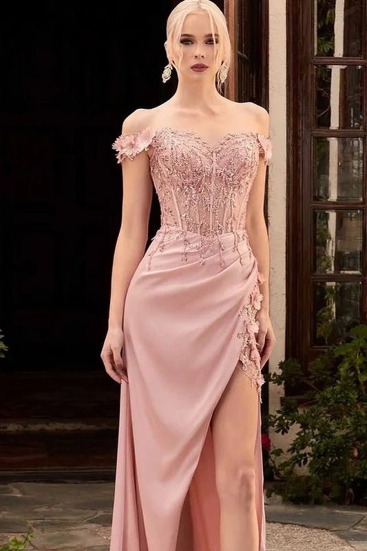 Pink Sleeveless Sweetheart Beaded Prom Dress Split with Appliques - liymcdress