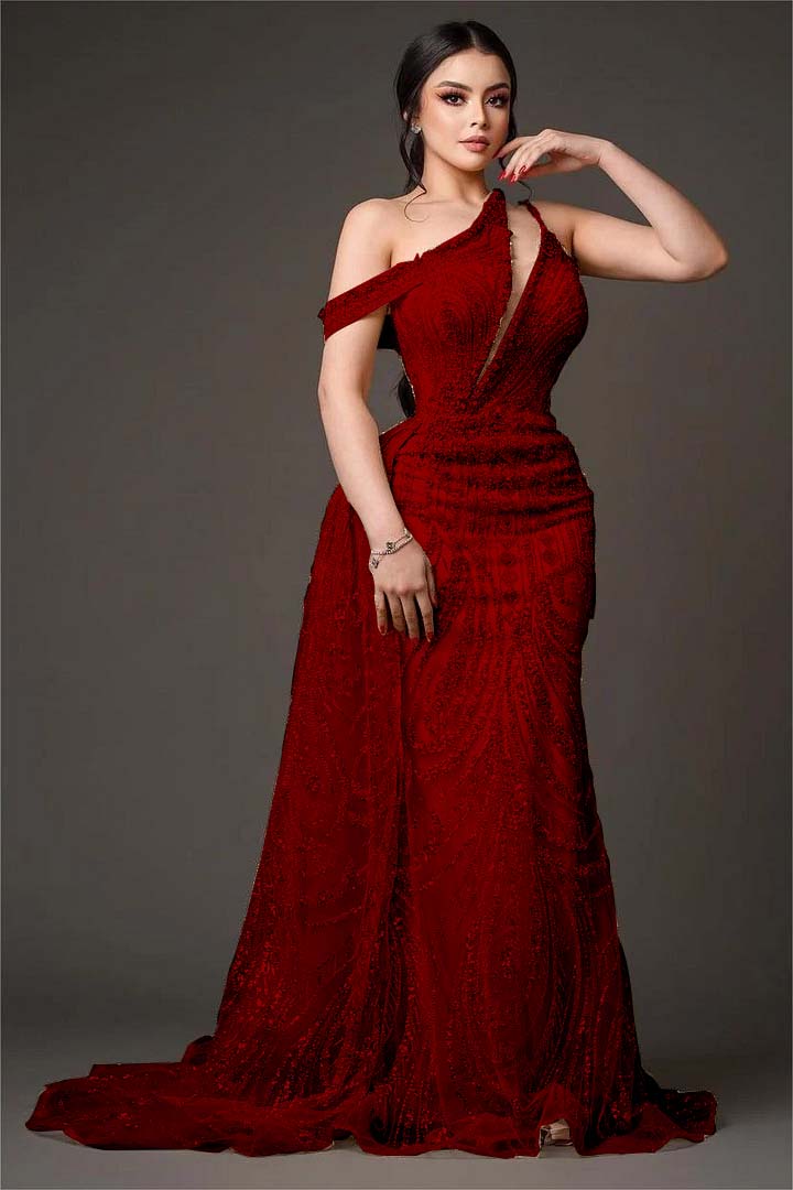 Light Gold One Shoulder Sheath Prom Dress Off-the-Shoulder with Sequins - liymcdress