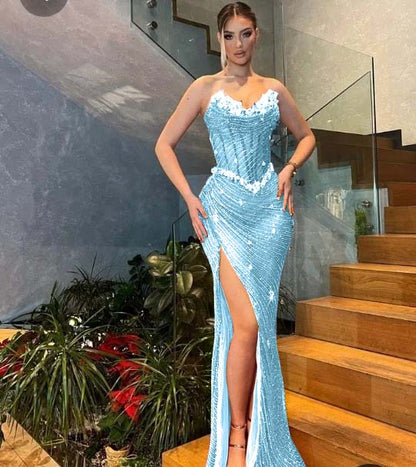 Purple Sweetheart Sleeveless Mermaid Split Prom Dress with Sequins - liymcdress