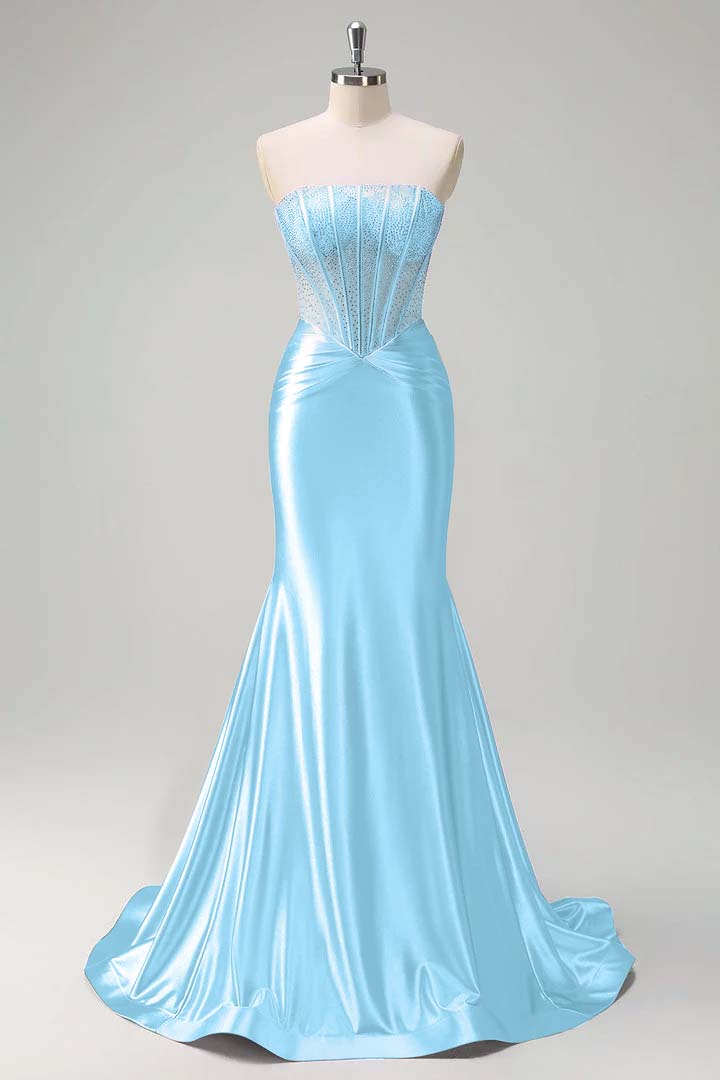 Elegant Purple Strapless Patchwork Mermaid Prom Dress with Beaded - liymcdress