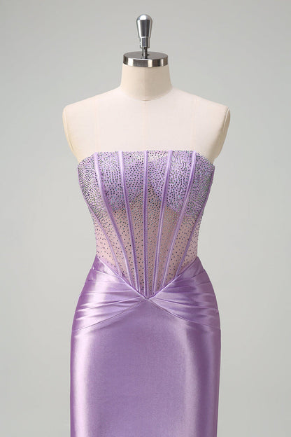 Elegant Purple Strapless Patchwork Mermaid Prom Dress with Beaded - liymcdress