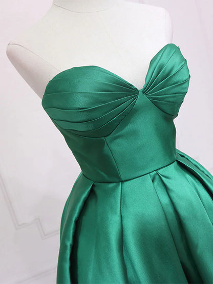 Simple Sweetheart Neck Green High Low Prom Dress