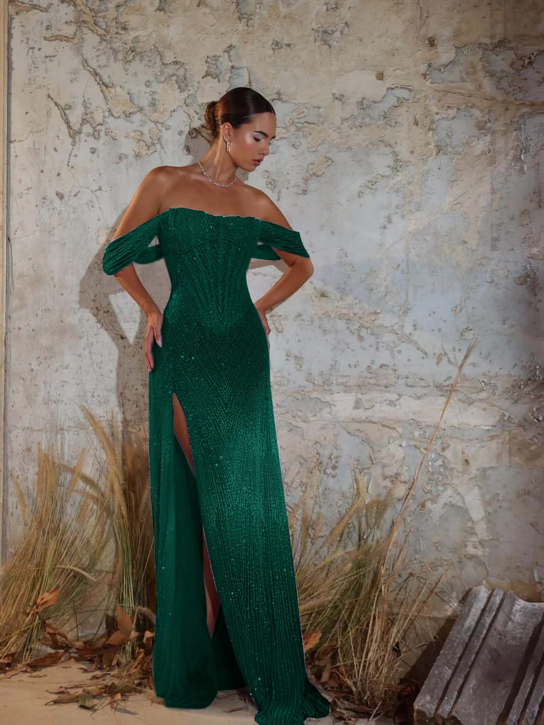 Purple Strapless Off-the-Shoulder Sheath Prom Dress with Sequins Train - liymcdress