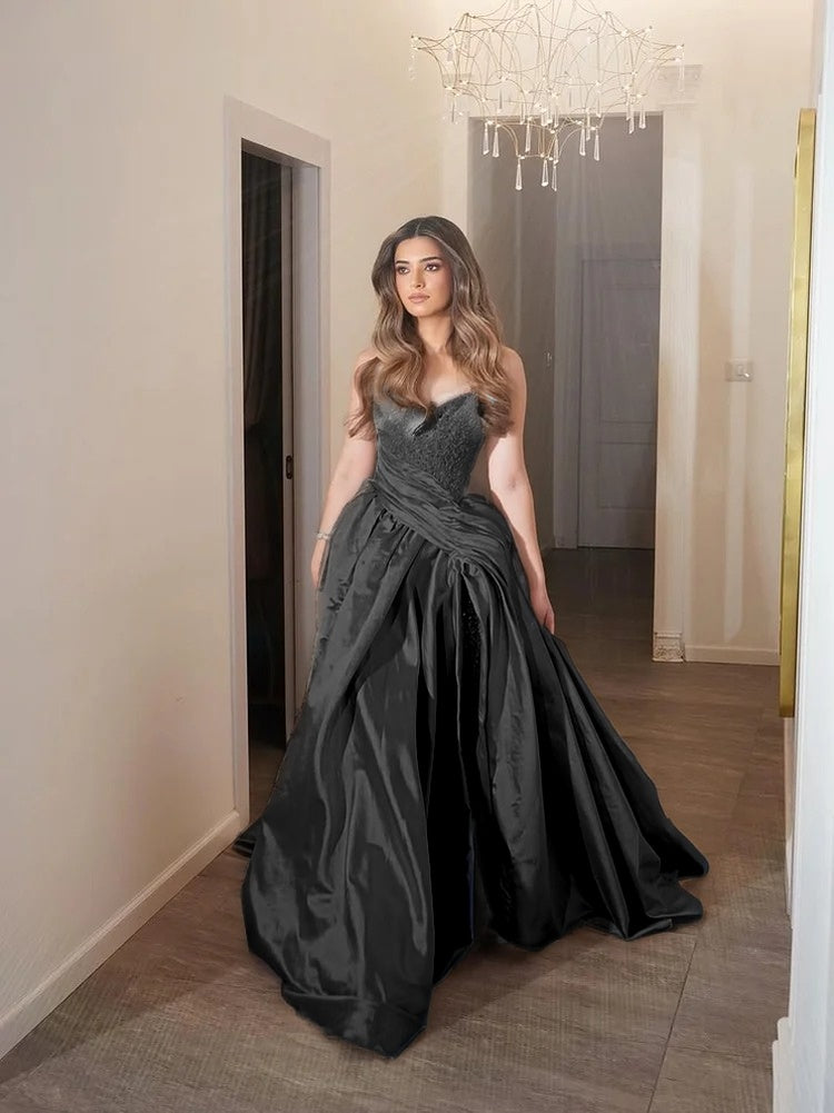 Light Gold Strapless Sleeveless Pleated A Line Prom Dress with Beaded - liymcdress