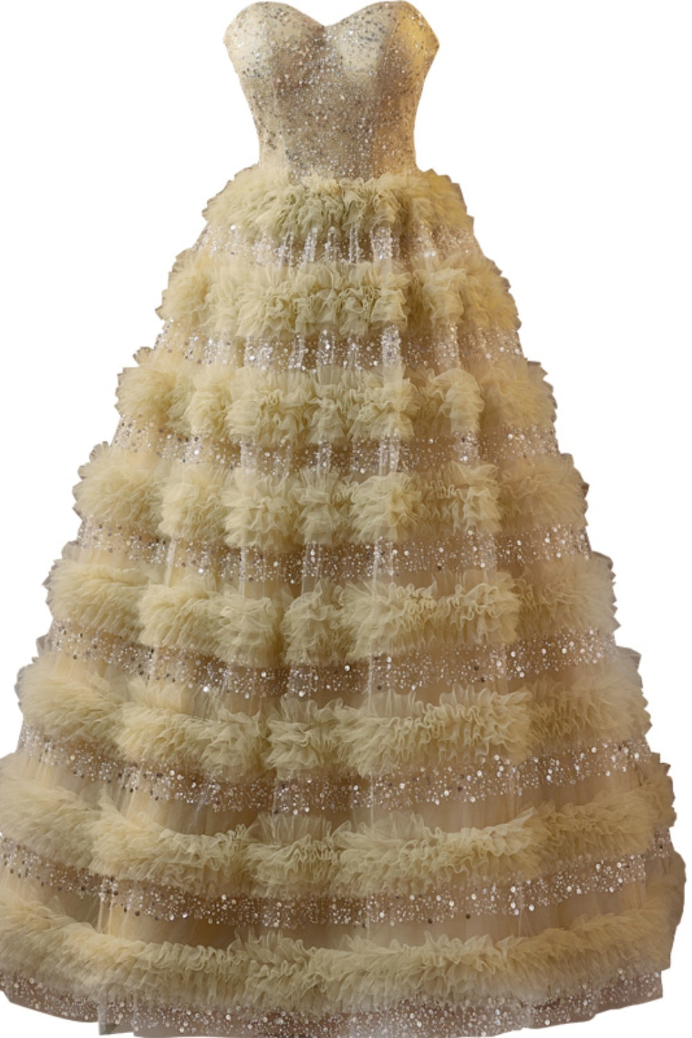 Sweetheart Beaded and Sequin Ruffle Prom Dress