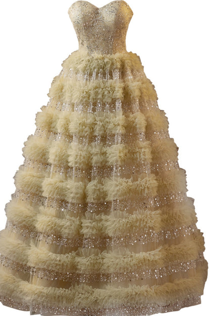 Sweetheart Beaded and Sequin Ruffle Prom Dress