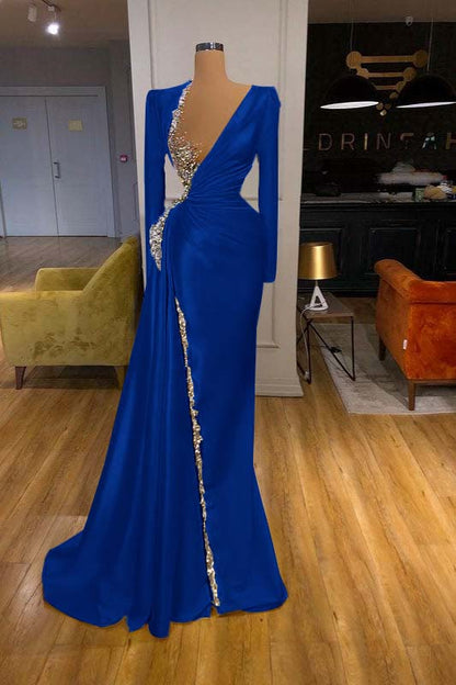 Long Sleeves Yellow Prom Dress With Beads Sequins | Liymcdress