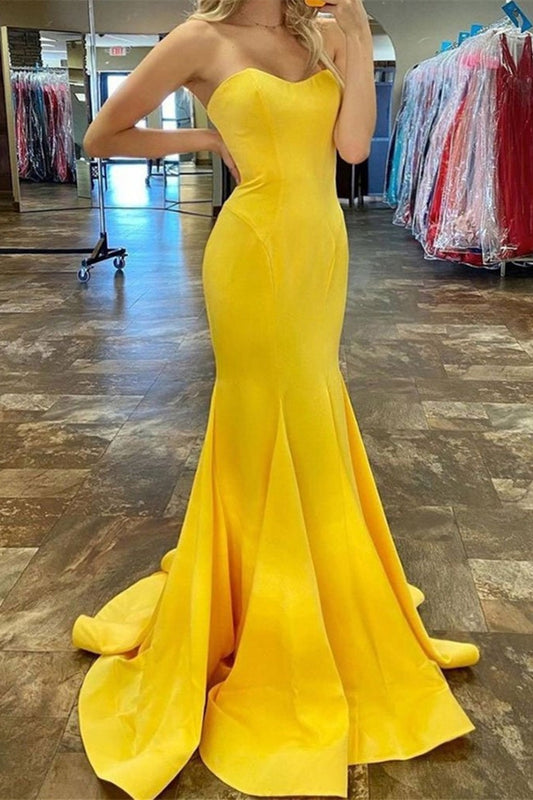 Sexy Yellow Mermaid Strapless Long Prom Dress - liymcdress