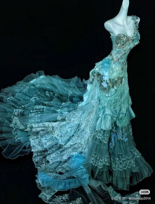 Dream One Shoulder Tulle Lace Layered Prom Dress Long Evening Dress Y8492