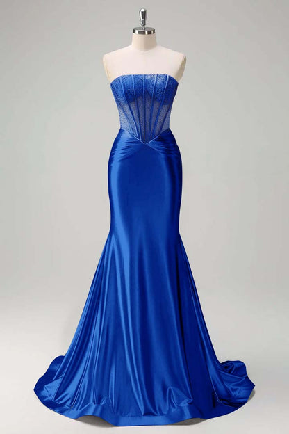 Elegant Purple Strapless Patchwork Mermaid Prom Dress with Beaded - liymcdress