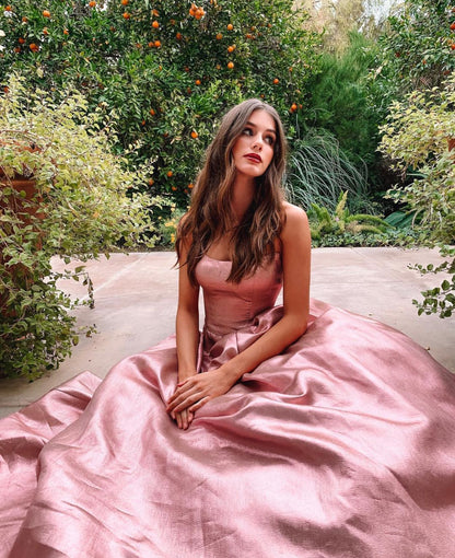 LTP0838,Charming A-Line Strapless Blush Pink Satin Long Prom Evening Dresses