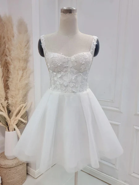 Classy White Tulle Appliques A Line Short Graduation Homecoming Dress 16th Birthday Dress Y9913