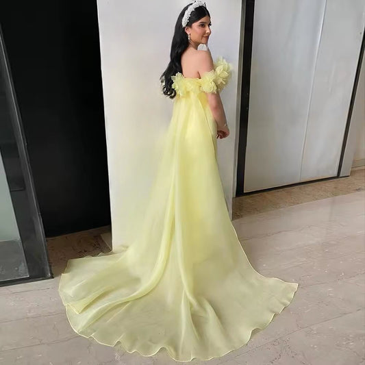 Fashion Yellow Strapless Prom Dress Floor Length with Applique - liymcdress