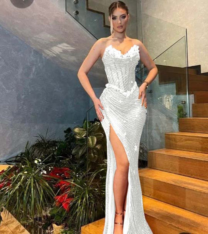 Purple Sweetheart Sleeveless Mermaid Split Prom Dress with Sequins - liymcdress