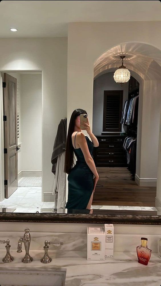 Sexy Dark Green Slit Prom Dress Mermaid Straps 22th Birthday Outfits Y7641