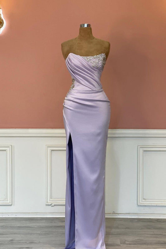 Light Purple Prom Dress with Rhinstone Long Mermaid Gown Sleeveless YL0295