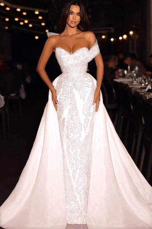 Blue Sweetheart Off-the-Shoulder Mermaid Prom Dress with Sequins - liymcdress