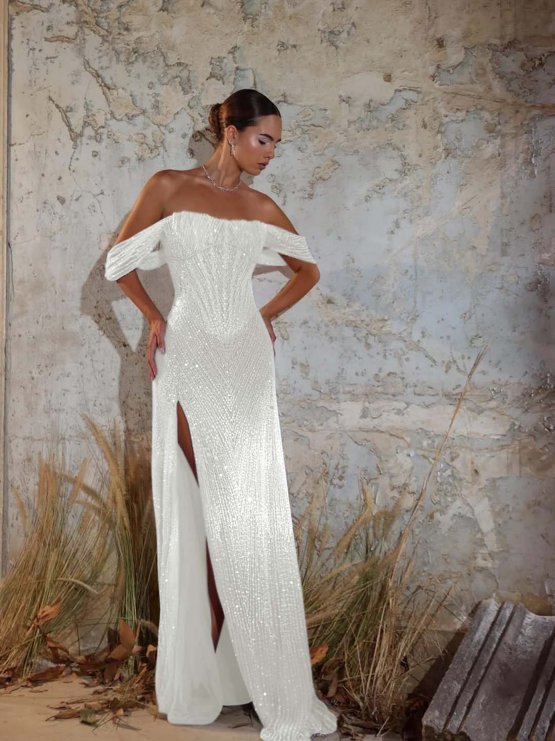 Purple Strapless Off-the-Shoulder Sheath Prom Dress with Sequins Train - liymcdress