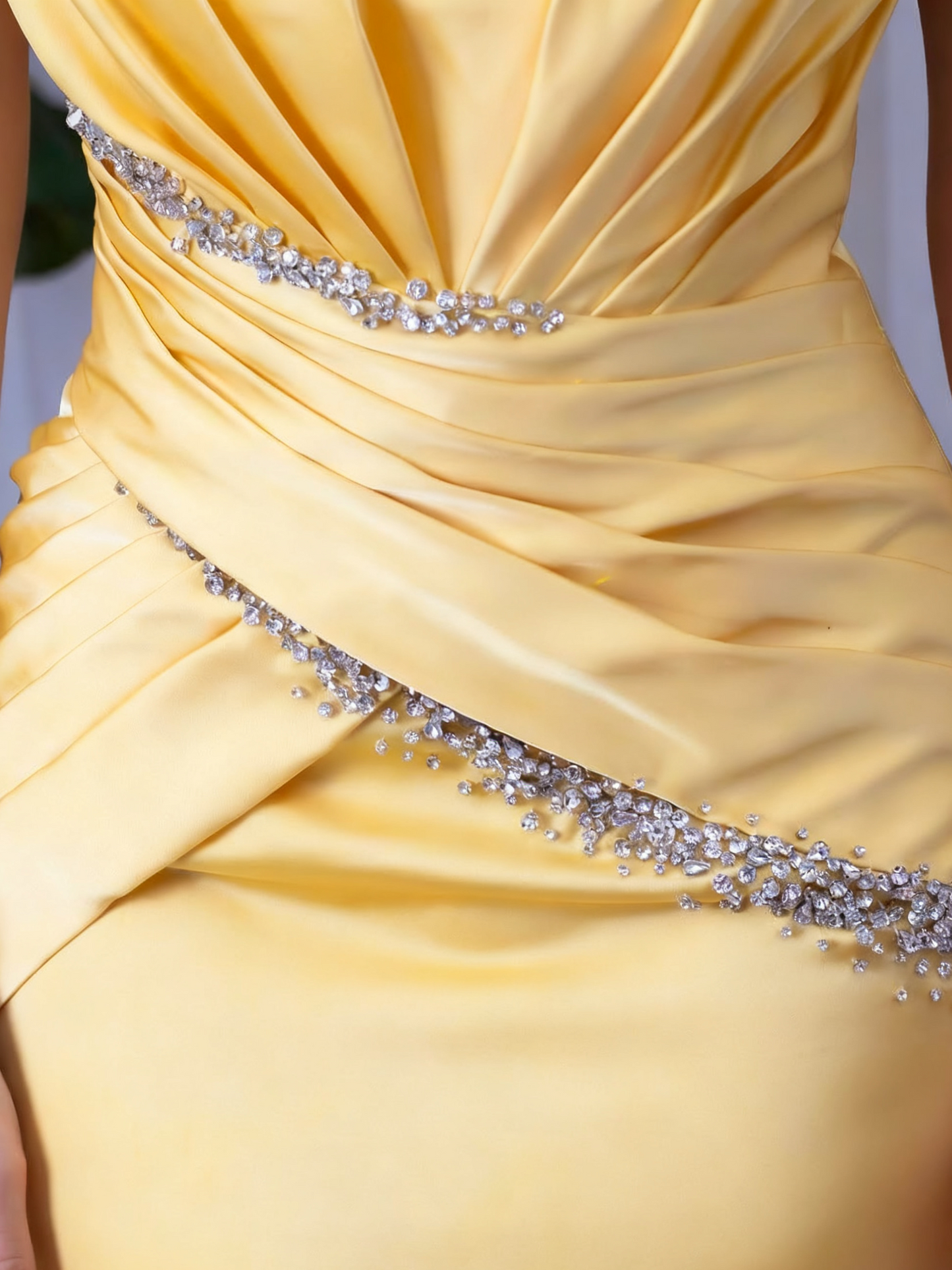 Gold One Shoulder Spaghetti Strap Prom Dress with Beading - liymcdress
