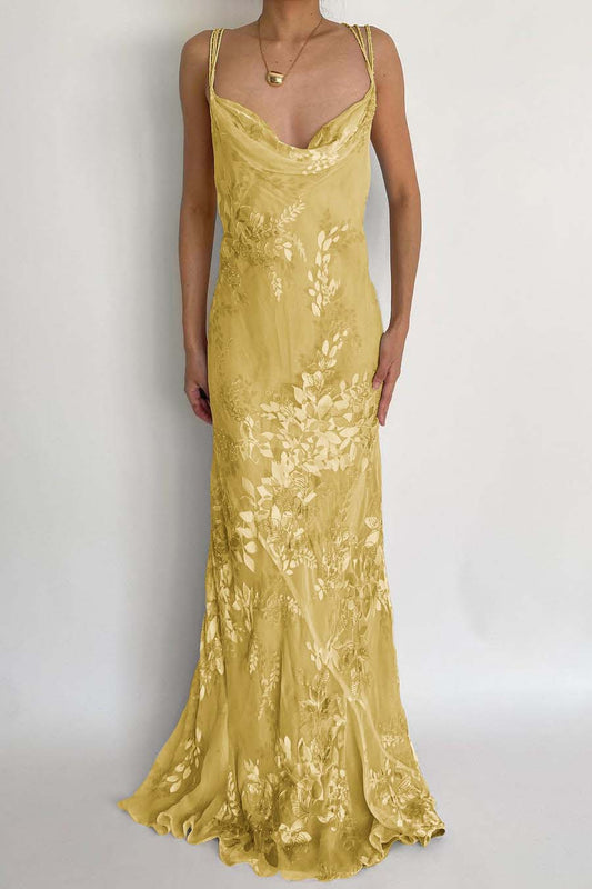Glamorous Gold Spaghetti Strap Mermaid Prom Dress with Applique -liymcdress
