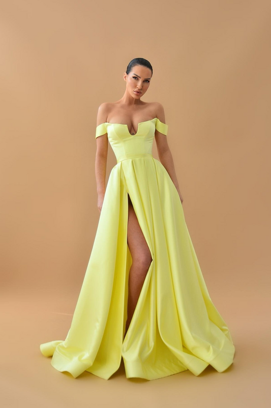 Yellow Sleeveless Strapless Off-Shoulders A-Line Long Prom Dress - liymcdress