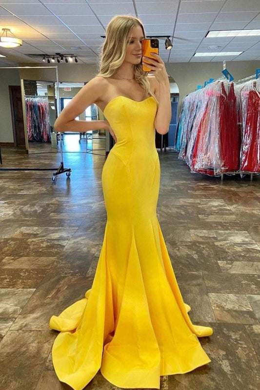 Yellow Mermaid Prom Dress - Sweetheart Satin Gown