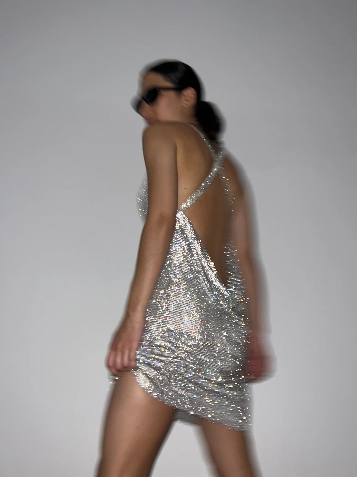 Glitter Halter Backless Sheath Cocktail Dress Silver Short Birthday Dress Homecoming Dress Y8896