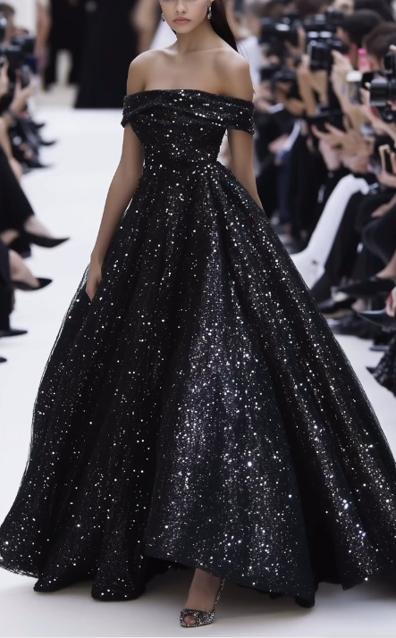 Sparkly Off The Black Sequins Prom Dress Formal Evening Dress Y8344