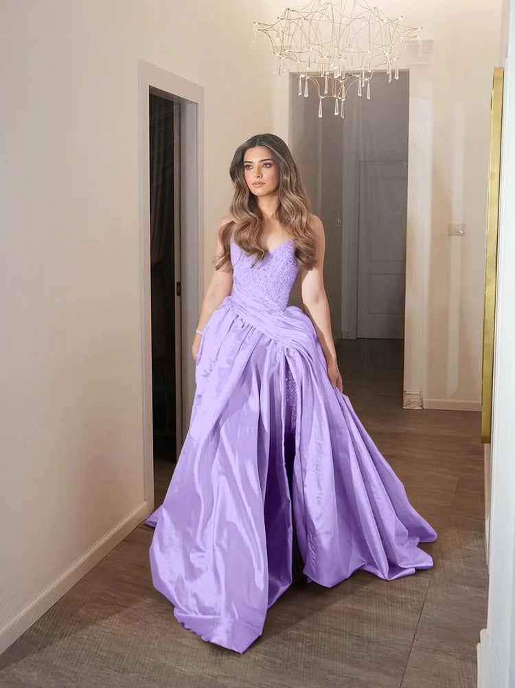 Light Gold Strapless Sleeveless Pleated A Line Prom Dress with Beaded - liymcdress