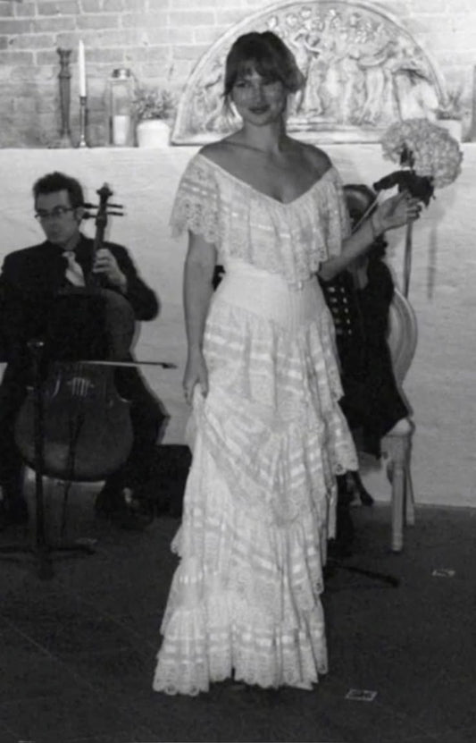 Classy A Line V Neck Layered Lace Long Wedding Dress Prom Dress SH4143