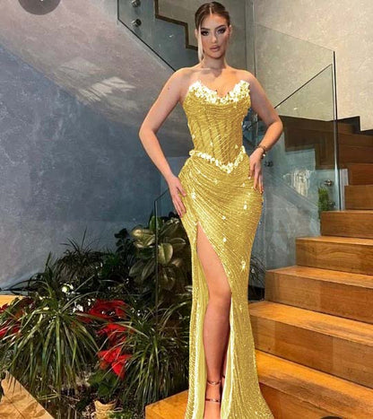 Purple Sweetheart Sleeveless Mermaid Split Prom Dress with Sequins - liymcdress