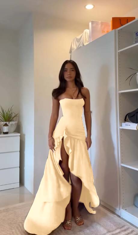 Purple Strapless Sleeveless Split A Line Prom Dress with Ruffles - liymcdress