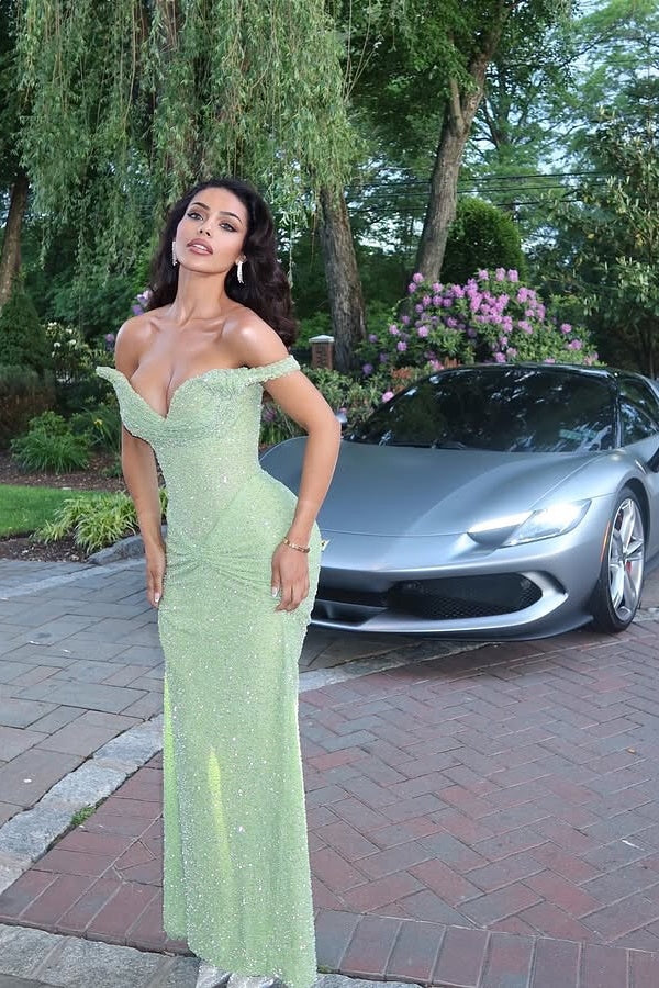 Shining Green One shoulde Prom Dress Mermaid with Sequins - liymcdress