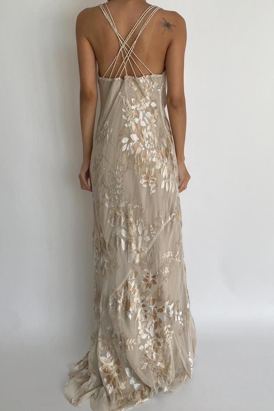 Glamorous Gold Spaghetti Strap Mermaid Prom Dress with Applique -liymcdress