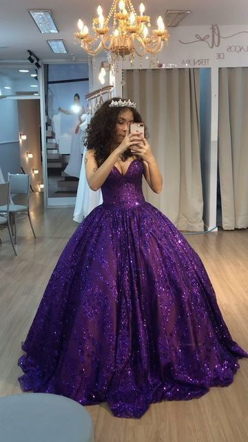 Purple Sequin Birthday Ball Gown Prom Dress Party Dress  fg8197